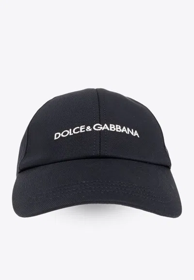 Dolce & Gabbana Logo Cotton Baseball Cap In Navy