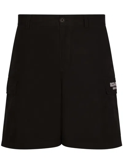 Dolce & Gabbana Logo-embroidered Bermuda Shorts In Black