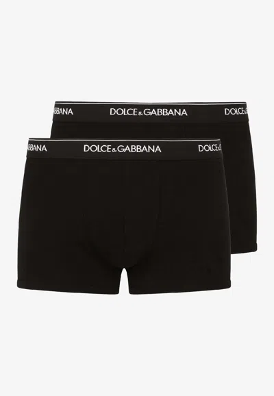 Dolce & Gabbana Logo Embroidered Boxers - Set Of 2 In Black