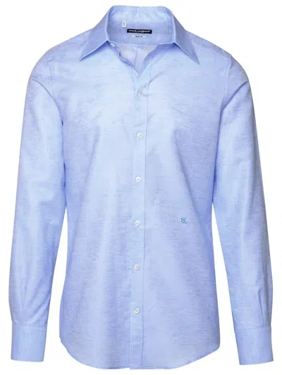 Dolce & Gabbana Logo Embroidered Buttoned Shirt In Blue