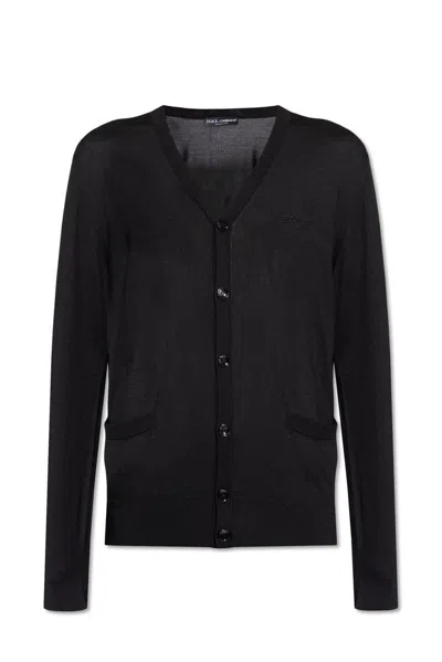 Dolce & Gabbana Logo-embroidered Cardigan In Black