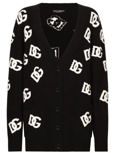 DOLCE & GABBANA LOGO-EMBROIDERED CARDIGAN