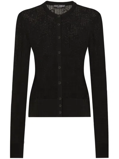 Dolce & Gabbana Logo Embroidered Cardigan In Black