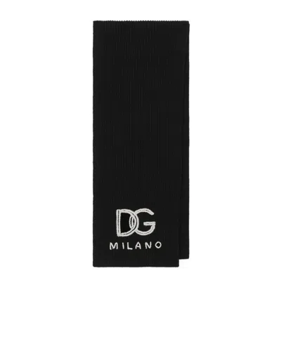 Dolce & Gabbana Cashmere Scarf Ribbed Edge In Black