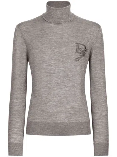 Dolce & Gabbana Kaschmir-rollkragenpullover Mit Logo-stickerei In Grey