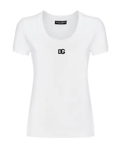 DOLCE & GABBANA DOLCE  GABBANA LOGO EMBROIDERED CREWNECK T-SHIRT
