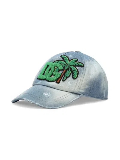 Dolce & Gabbana Kids' Logo-embroidered Cotton Cap In Blue
