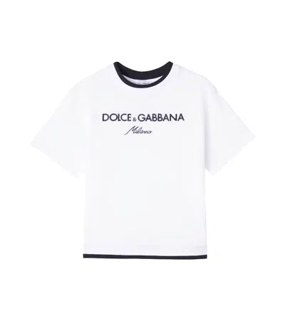 Dolce & Gabbana Kids' Logo Embroidered Cotton Jersey T-shirt In White
