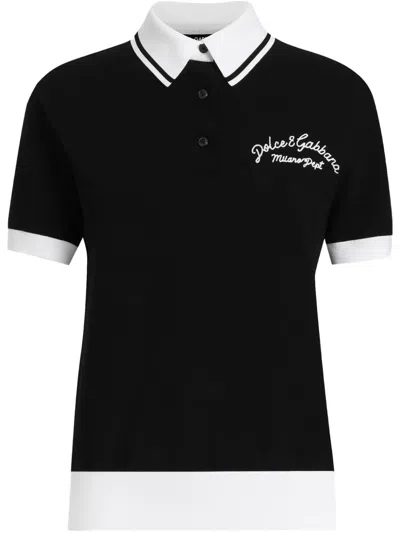 Dolce & Gabbana Logo-embroidered Cotton Polo Top In Black