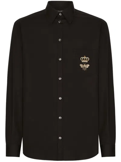Dolce & Gabbana Logo-embroidered Cotton Shirt In Black
