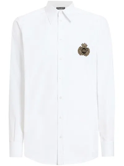 Dolce & Gabbana White Shirt With Chest Logo Application In Cotton Man