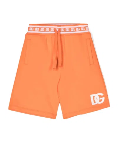 Dolce & Gabbana Kids' Logo-embroidered Cotton Shorts In Orange