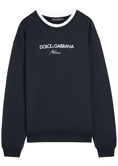 Dolce & Gabbana Logo-embroidered Cotton Sweatshirt In Blue