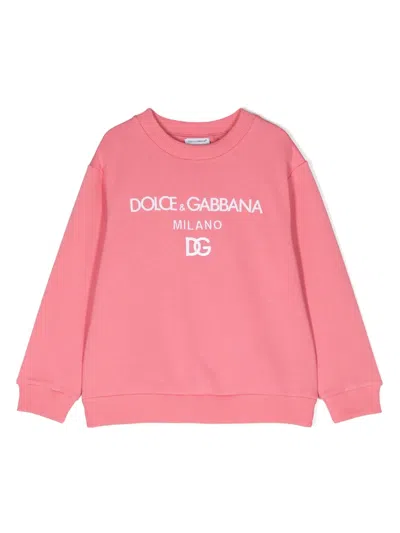 Dolce & Gabbana Kids' Sweatshirt Mit Logo-stickerei In Rosa