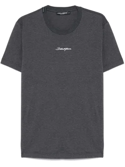Dolce & Gabbana Logo-embroidered Cotton T-shirt In Black