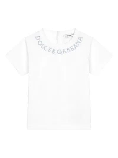 Dolce & Gabbana Babies' Logo-embroidered Cotton T-shirt In White