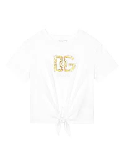 Dolce & Gabbana Kids' Logo Embroidered Cotton T-shirt In White