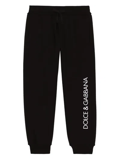 Dolce & Gabbana Kids' Logo-embroidered Cotton Track Pants In Black