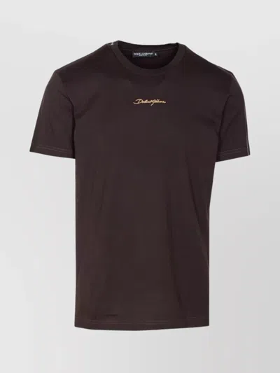 Dolce & Gabbana Logo Embroidered Crew Neck T-shirt In Brown