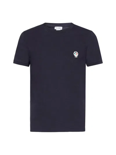 Dolce & Gabbana Logo Embroidered Crewneck T-shirt In Blue