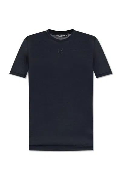 Dolce & Gabbana Logo Embroidered Crewneck T-shirt In Blue
