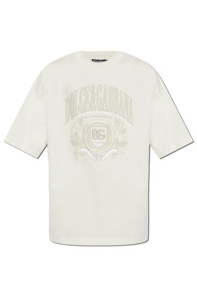 Dolce & Gabbana Logo Embroidered Crewneck T-shirt In White