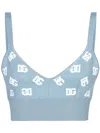 Dolce & Gabbana Jacquard Logo Cropped Top Tops Light Blue In Blue