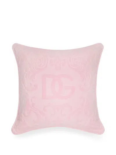 Dolce & Gabbana Logo-embroidered Cushion In Pink