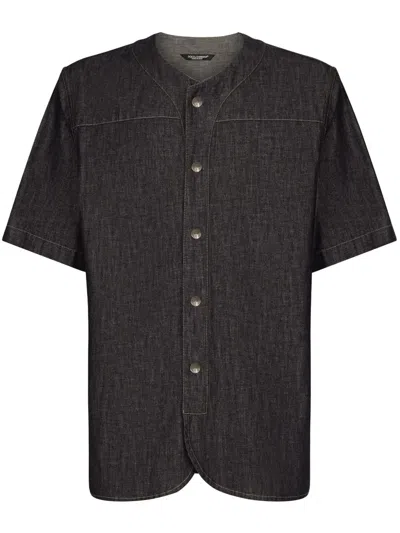 Dolce & Gabbana Logo-embroidered Denim Shirt In Black