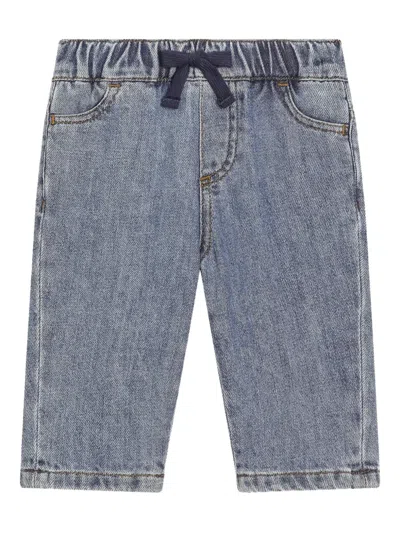 Dolce & Gabbana Babies' Logo-embroidered Denim Trousers In Blue