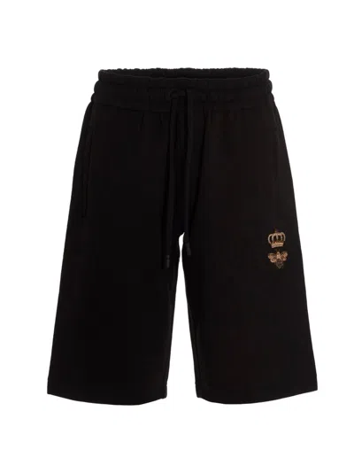 Dolce & Gabbana Elasticized Waistband Shorts Embroidered Detail In Black