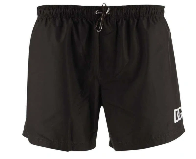 Dolce & Gabbana Logo Embroidered Drawstring Swim Shorts In Brown