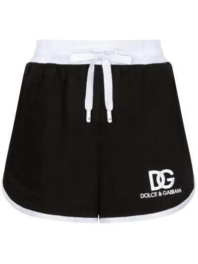 DOLCE & GABBANA LOGO-EMBROIDERED DRAWSTRING-WAISTBAND SHORTS