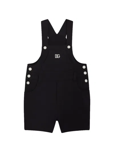 Dolce & Gabbana Babies' Logo-embroidered Dungarees In Black