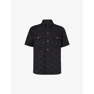Dolce & Gabbana Logo-embroidered Flap-pocket Cotton Shirt In Black