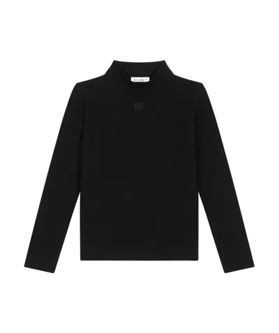 Dolce & Gabbana Kids' Logo-embroidered High-neck Top In Black