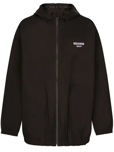 Dolce & Gabbana Logo-embroidered Hooded Jacket In Black