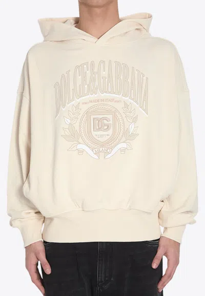 Dolce & Gabbana Logo Embroidered Hooded Sweatshirt In Cream