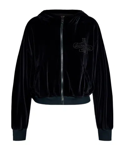 DOLCE & GABBANA DOLCE  GABBANA LOGO EMBROIDERED ZIP-UP HOODIE
