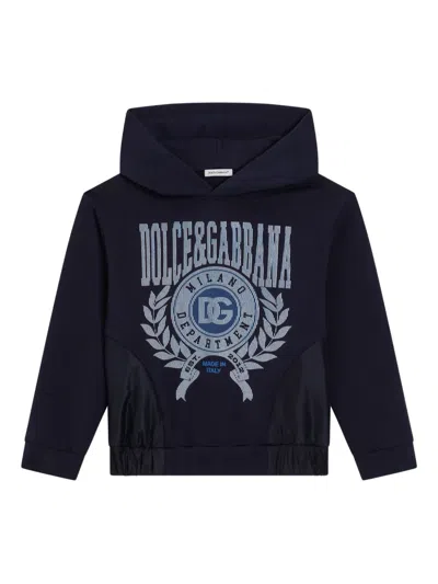 Dolce & Gabbana Kids' Logo-embroidered Hoodie In Blue