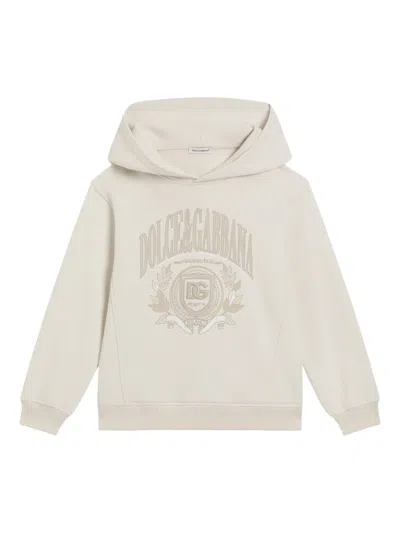 Dolce & Gabbana Kids' Logo-embroidered Hoodie In Neutrals