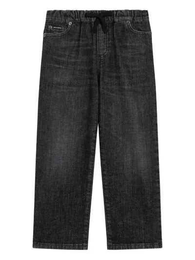 Dolce & Gabbana Kids' Logo-embroidered Jeans In Black