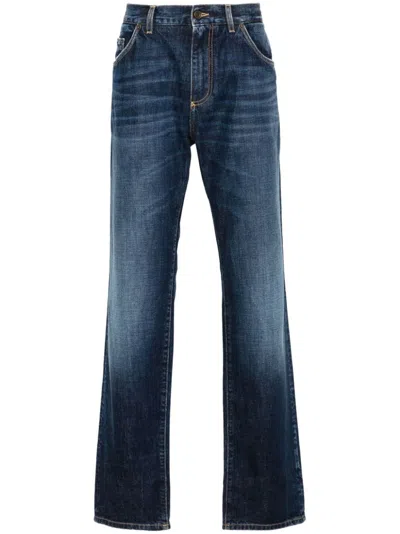 Dolce & Gabbana Logo-embroidered Jeans In Blue
