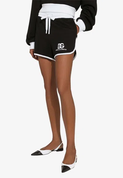 Dolce & Gabbana Logo-embroidered Jersey Shorts In Black