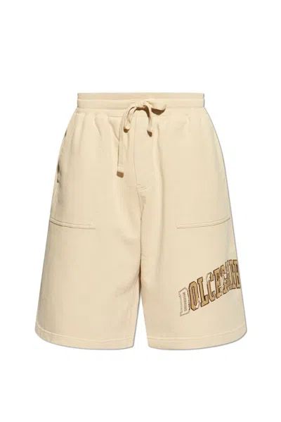 Dolce & Gabbana Logo Embroidered Jogging Shorts In Beige