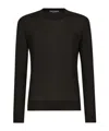 Dolce & Gabbana Cashmere Round-neck Sweater With Dg Embroidery In Black