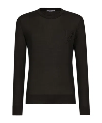 DOLCE & GABBANA DOLCE  GABBANA LOGO EMBROIDERED ROUND-NECK SWEATER