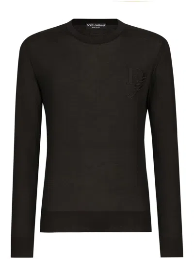 Dolce & Gabbana Cashmere Round-neck Sweater With Dg Embroidery In Black