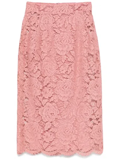 DOLCE & GABBANA LOGO-EMBROIDERED LACE MIDI SKIRT