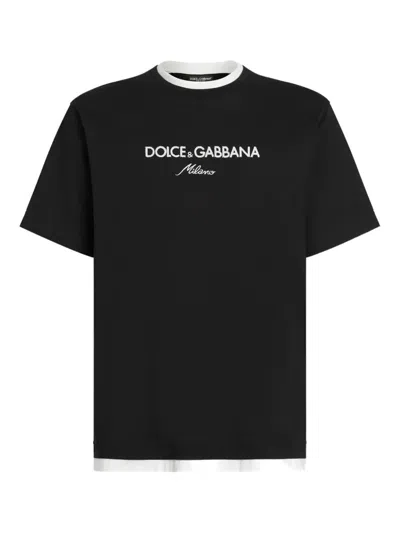 DOLCE & GABBANA DOLCE & GABBANA LOGO-EMBROIDERED LAYERING COTTON T-SHIRT CLOTHING